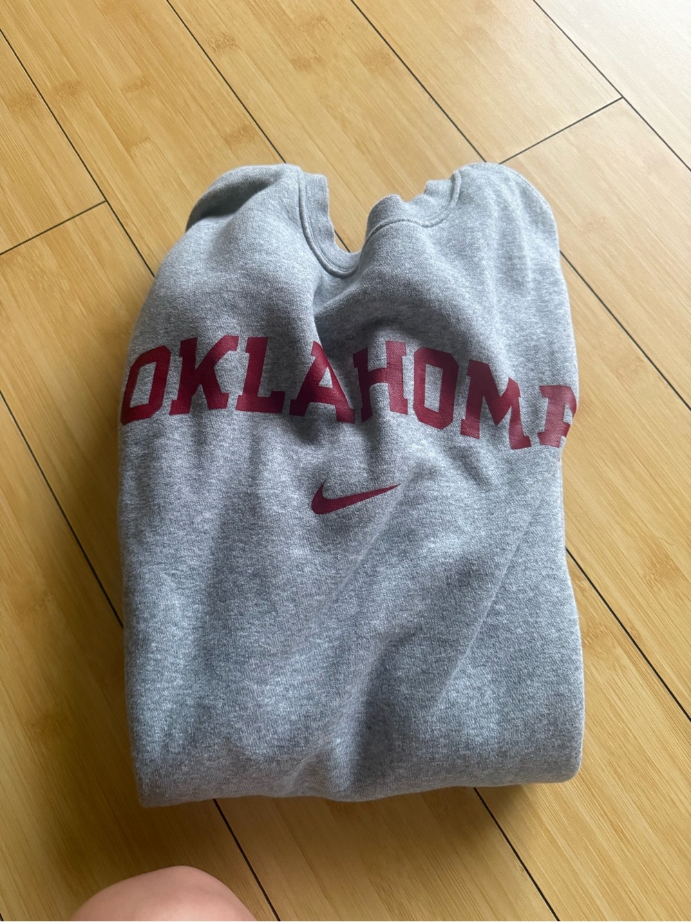 Nike Gray Crewneck Sweatshirt with Maroon Oklahoma Script